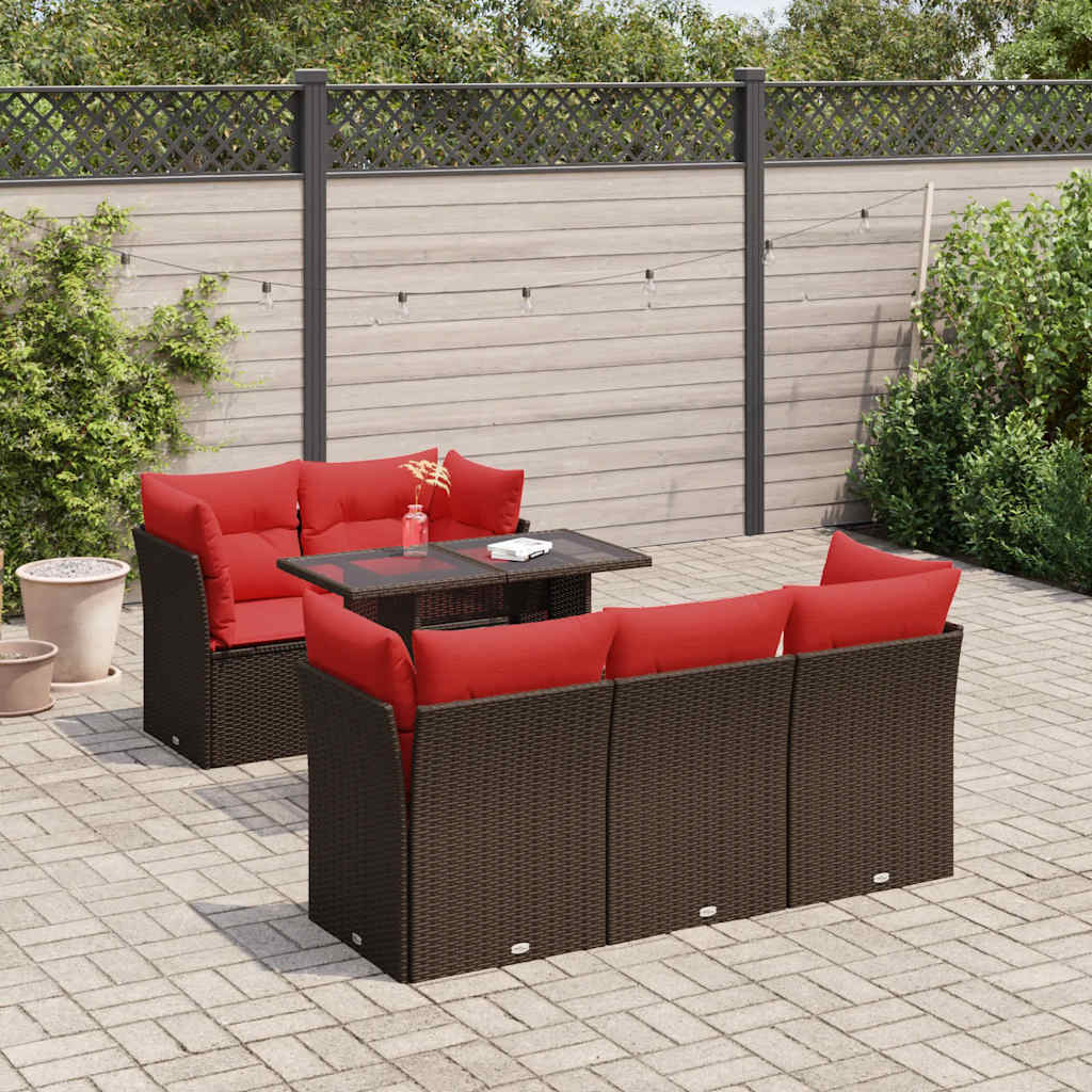 Set Divano Giardino 6 pz con Cuscini Marrone Polyrattan Acacia - homemem39