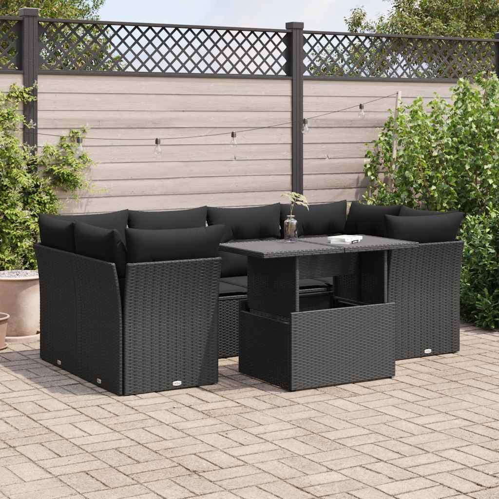 Set Divani da Giardino con Cuscini 7pz Nero Polyrattan - homemem39