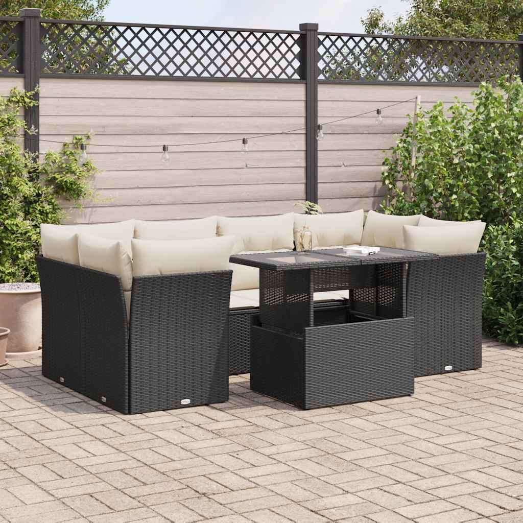 Set Divani da Giardino con Cuscini 7pz Nero Polyrattan | homemem39