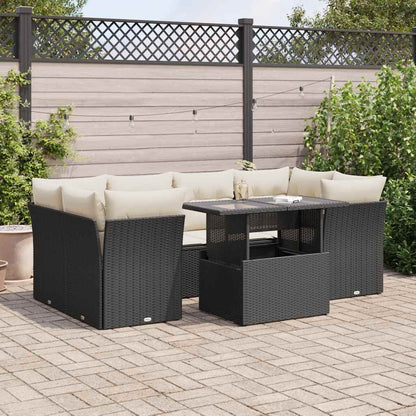 Set Divani da Giardino con Cuscini 7pz Nero Polyrattan | homemem39
