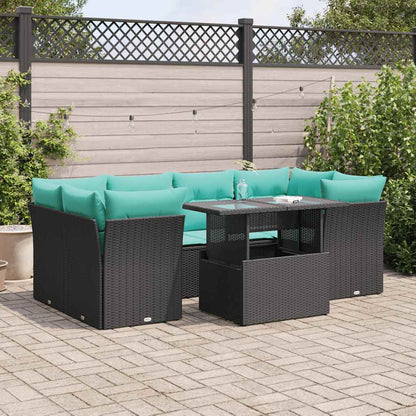 Set Divani da Giardino con Cuscini 7pz Nero Polyrattan Acacia | homemem39
