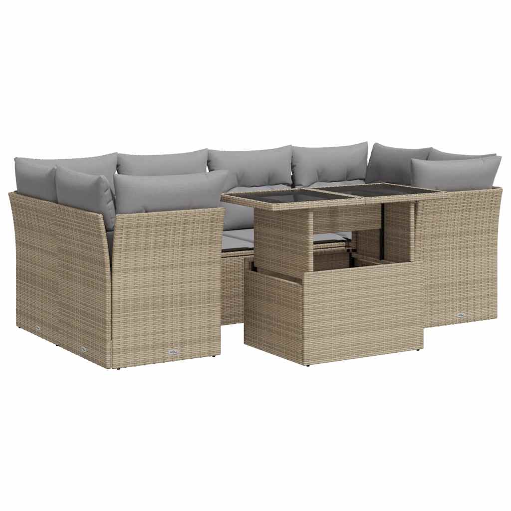 Set Divani da Giardino 7 pz con Cuscini Beige in Polyrattan - homemem39