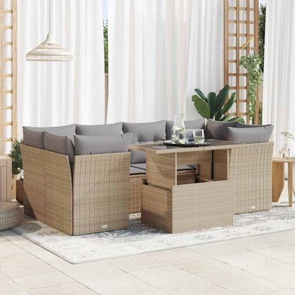 Set Divani da Giardino 7 pz con Cuscini Beige in Polyrattan | homemem39