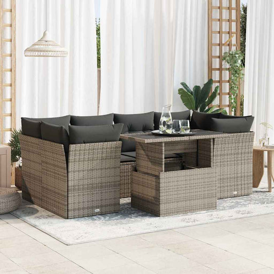 Set Divani da Giardino 7 pz con Cuscini Grigio in Polyrattan - homemem39