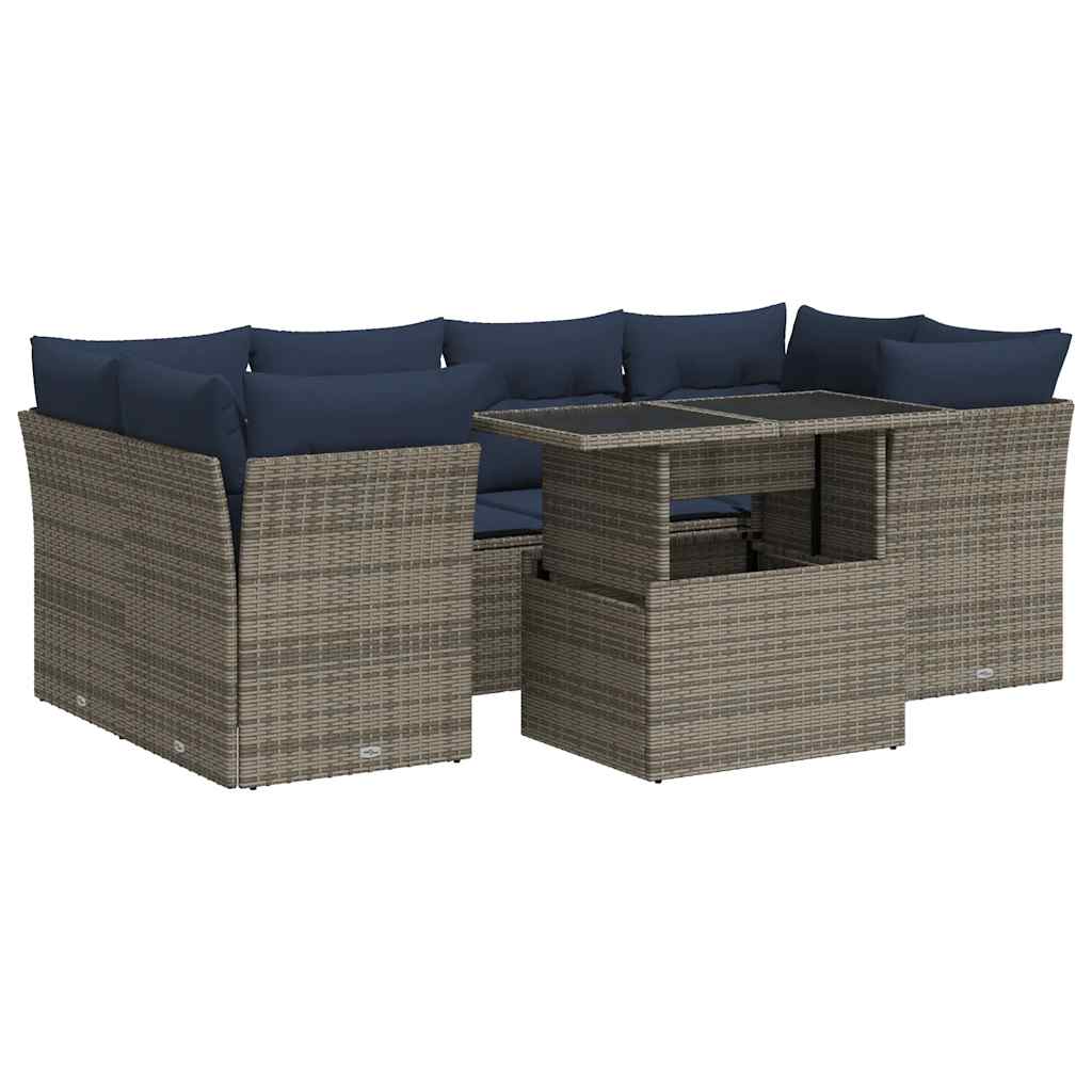Set Divani da Giardino 7pz con Cuscini Grigio Polyrattan Acacia - homemem39