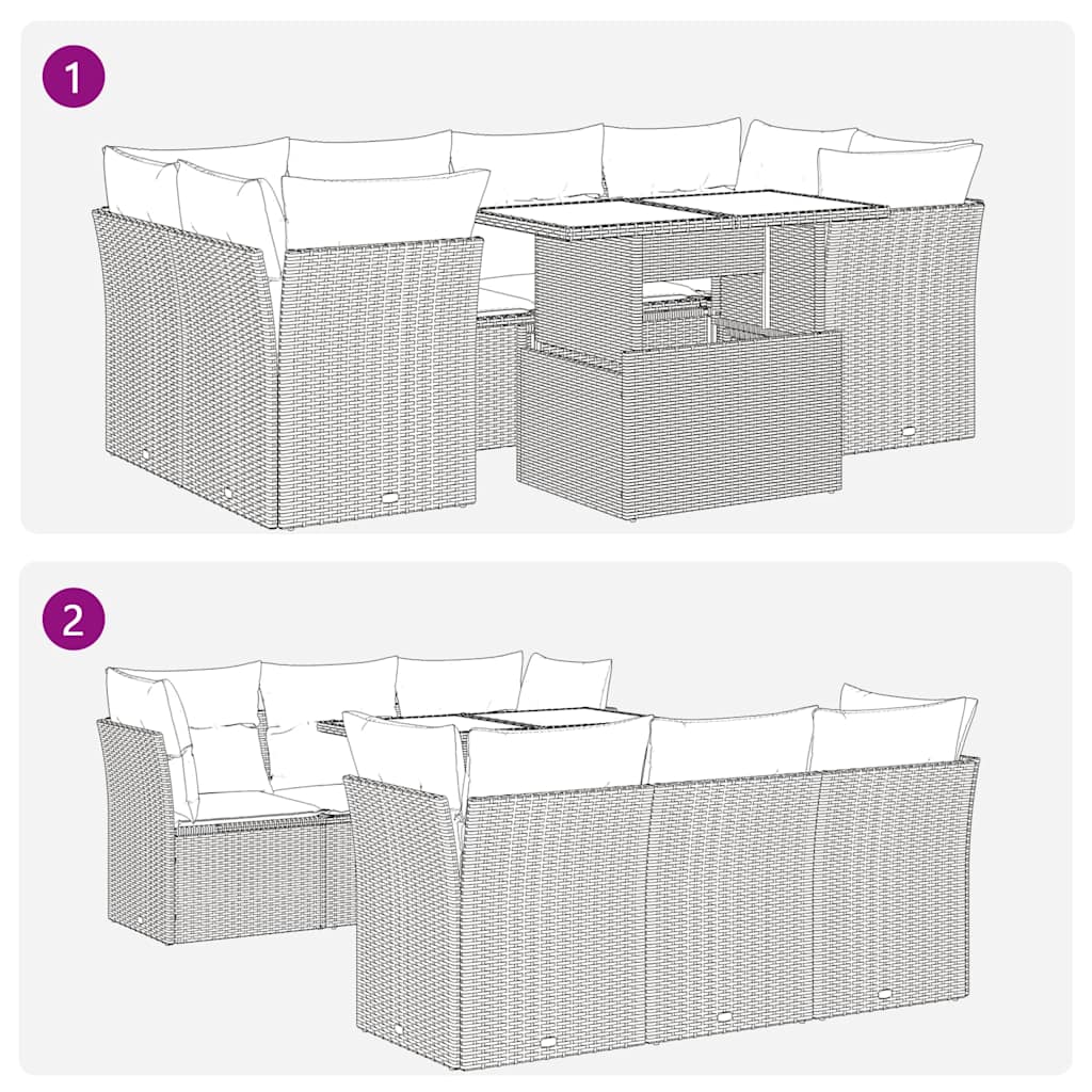 Set Divani da Giardino 7pz con Cuscini Grigio Polyrattan Acacia | homemem39