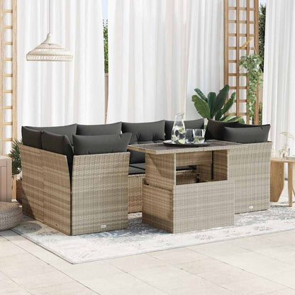 Set Divani da Giardino 7pz con Cuscini Grigio Chiaro Polyrattan | homemem39