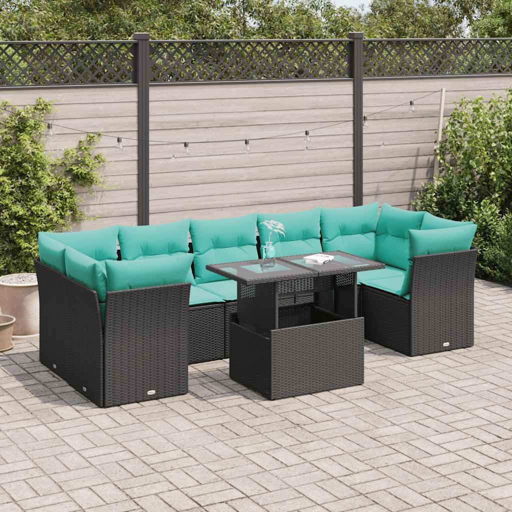 Set Divani da Giardino con Cuscini 8 pz Nero Polyrattan Acacia | homemem39