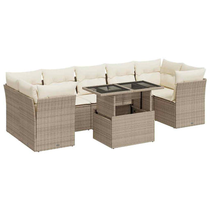 Set Divano da Giardino 8 pz con Cuscini Beige in Polyrattan | homemem39