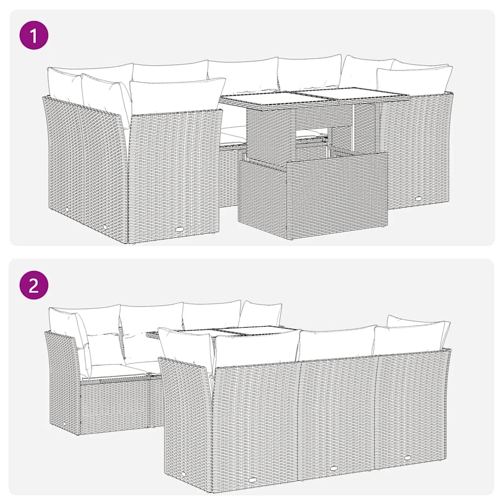 Set Divano da Giardino 8 pz con Cuscini Beige in Polyrattan | homemem39