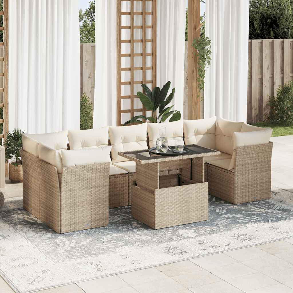 Set Divano da Giardino 8 pz con Cuscini Beige in Polyrattan | homemem39