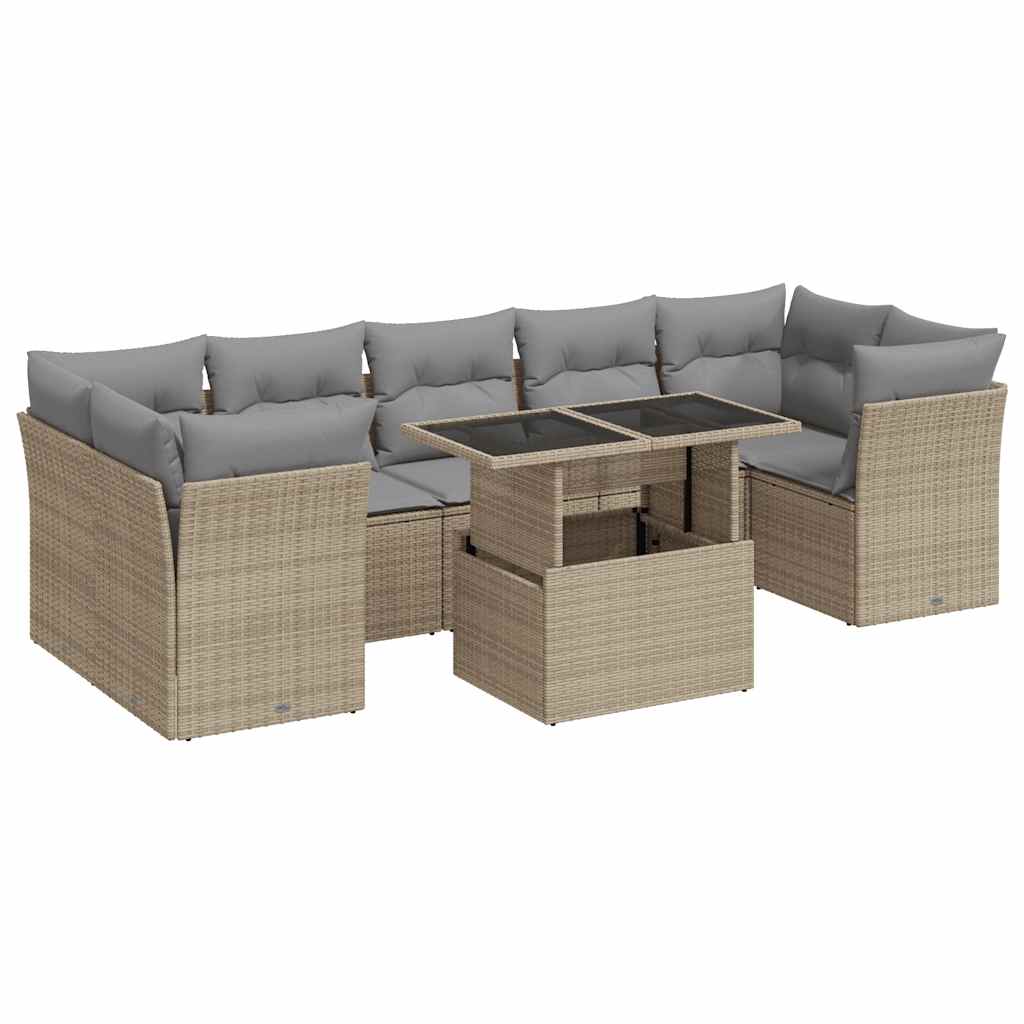 Set Divano da Giardino 8 pz con Cuscini Beige in Polyrattan - homemem39