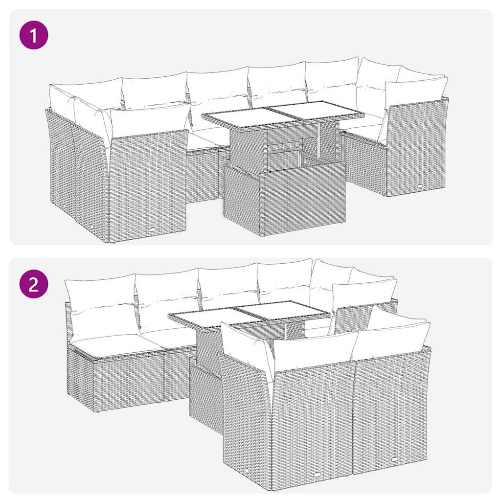 Set Divano da Giardino 8 pz con Cuscini Beige in Polyrattan | homemem39
