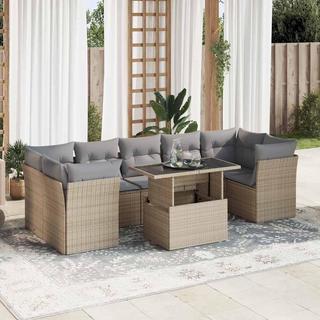 Set Divano da Giardino 8 pz con Cuscini Beige in Polyrattan - homemem39