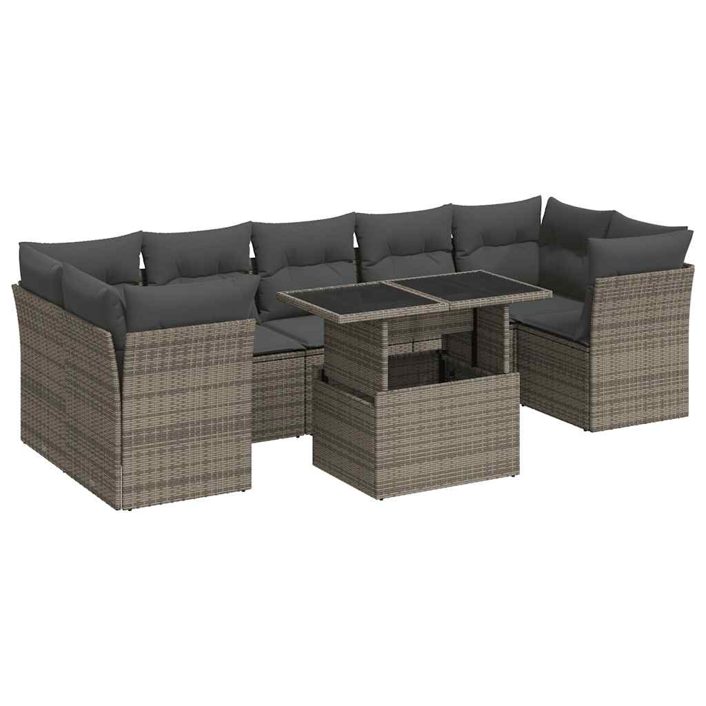 Set Divano da Giardino 8 pz con Cuscini Grigio in Polyrattan | homemem39