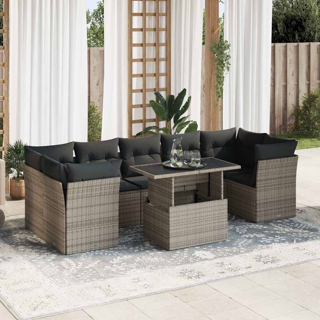 Set Divano da Giardino 8 pz con Cuscini Grigio in Polyrattan - homemem39