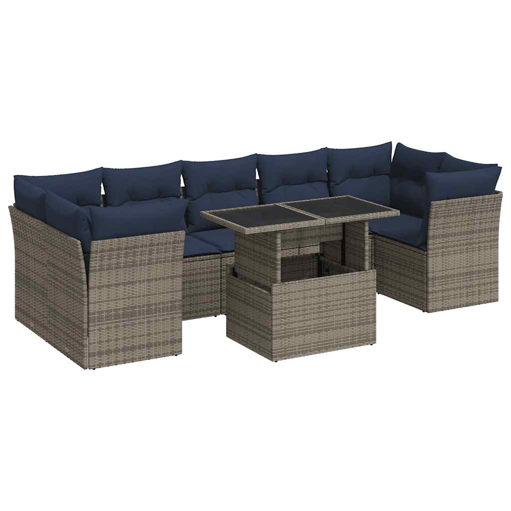 Set Divano da Giardino 8pz con Cuscini Grigio Polyrattan Acacia - homemem39