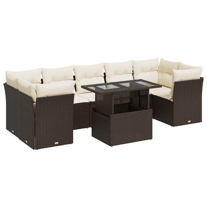 Set Divani da Giardino 8 pz con Cuscini Marrone in Polyrattan | homemem39