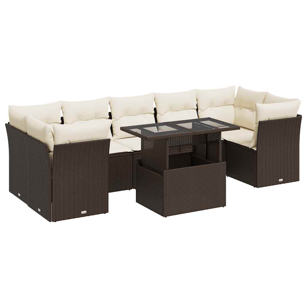 Set Divani da Giardino 8 pz con Cuscini Marrone in Polyrattan - homemem39