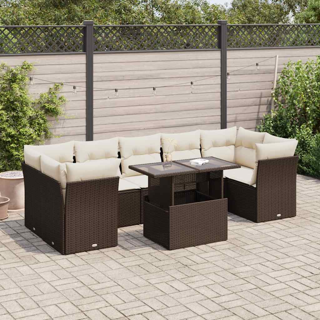 Set Divani da Giardino 8 pz con Cuscini Marrone in Polyrattan | homemem39