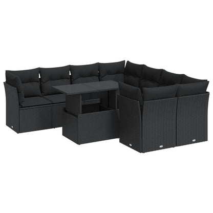Set Divani da Giardino 9 pz con Cuscini Nero in Polyrattan | homemem39
