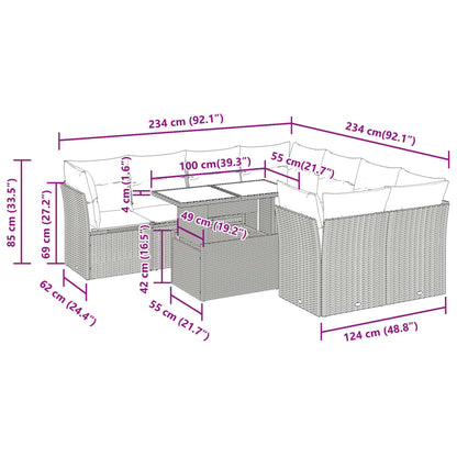 Set Divani da Giardino 9 pz con Cuscini Nero in Polyrattan | homemem39