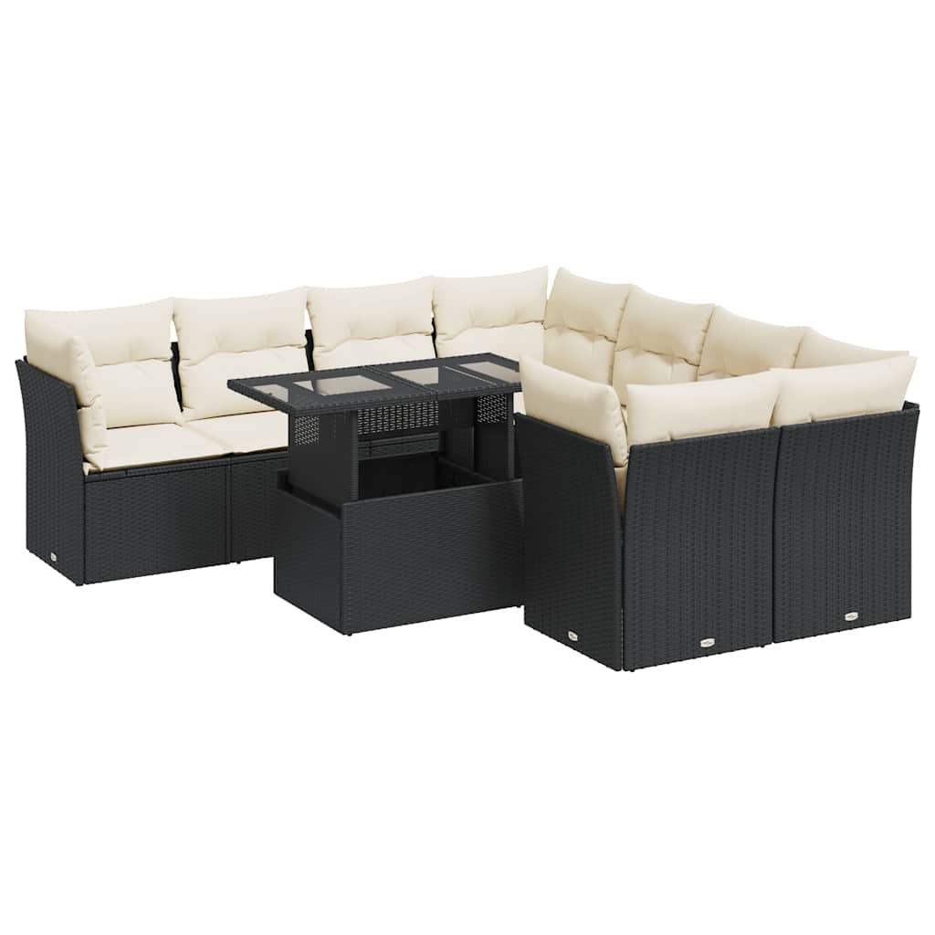 Set Divani da Giardino 9 pz con Cuscini Nero in Polyrattan | homemem39