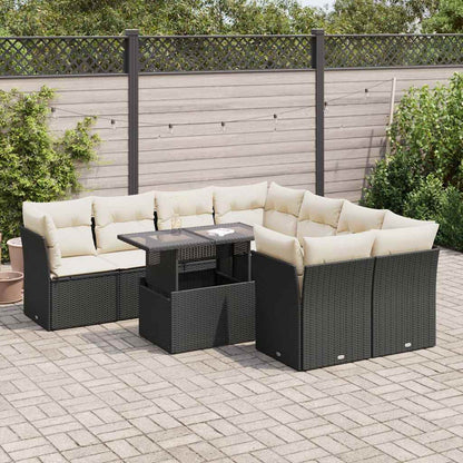 Set Divani da Giardino 9 pz con Cuscini Nero in Polyrattan - homemem39