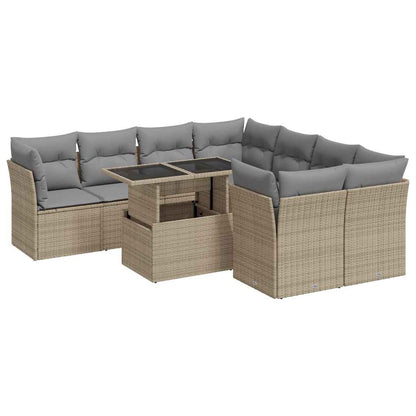 Set Divano da Giardino 9 pz con Cuscini Beige in Polyrattan | homemem39