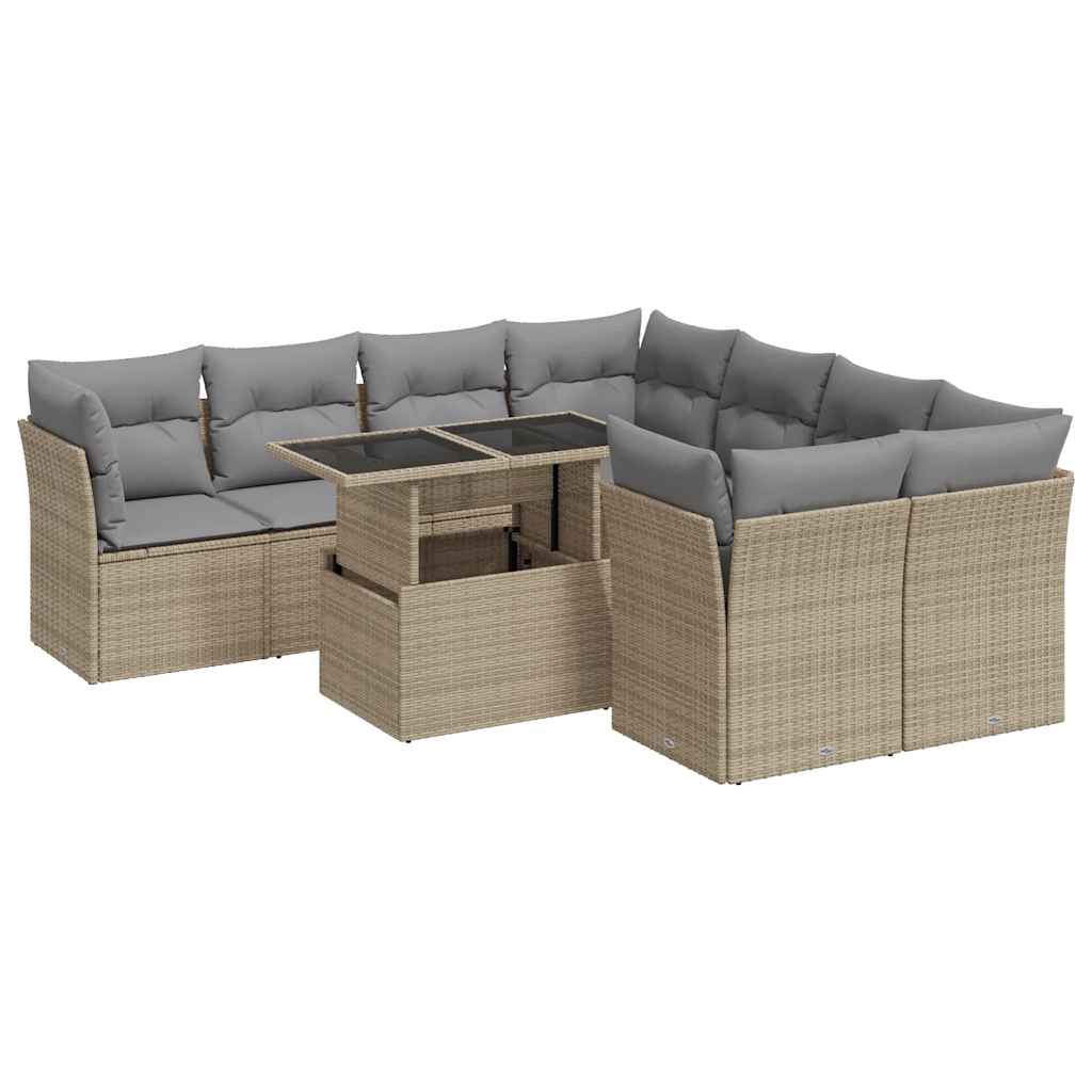Set Divano da Giardino 9 pz con Cuscini Beige in Polyrattan - homemem39