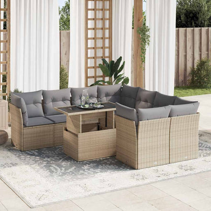 Set Divano da Giardino 9 pz con Cuscini Beige in Polyrattan | homemem39