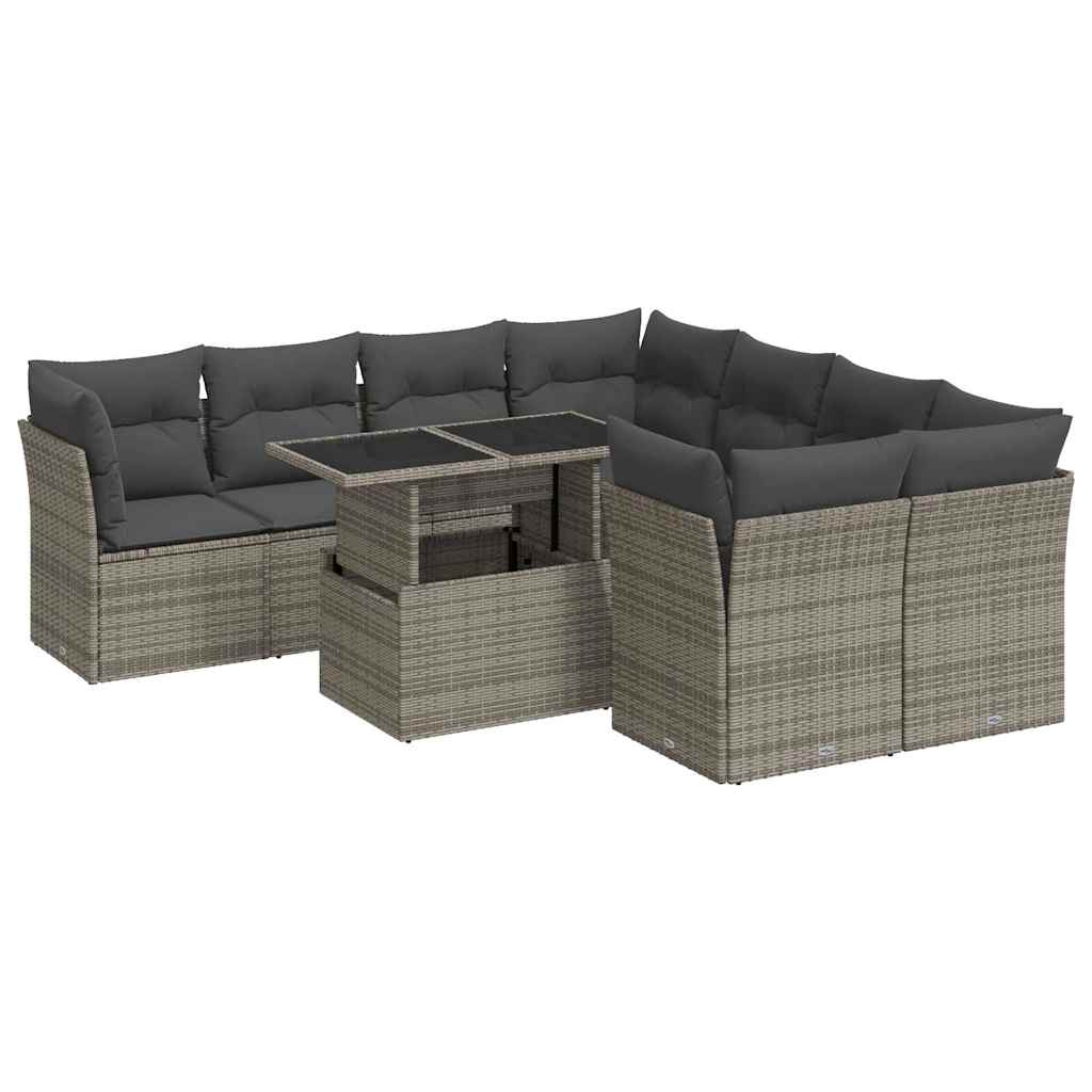 Set Divano da Giardino 9 pz con Cuscini Grigio in Polyrattan | homemem39