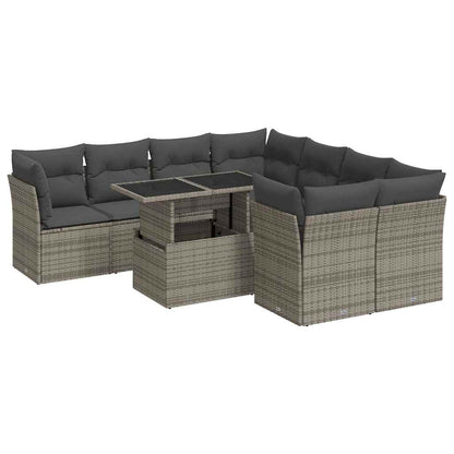 Set Divano da Giardino 9 pz con Cuscini Grigio in Polyrattan - homemem39