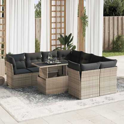 Set Divano da Giardino 9 pz con Cuscini Grigio in Polyrattan - homemem39