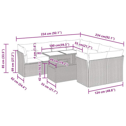 Set Divano da Giardino 9pz con Cuscini Grigio Polyrattan Acacia | homemem39