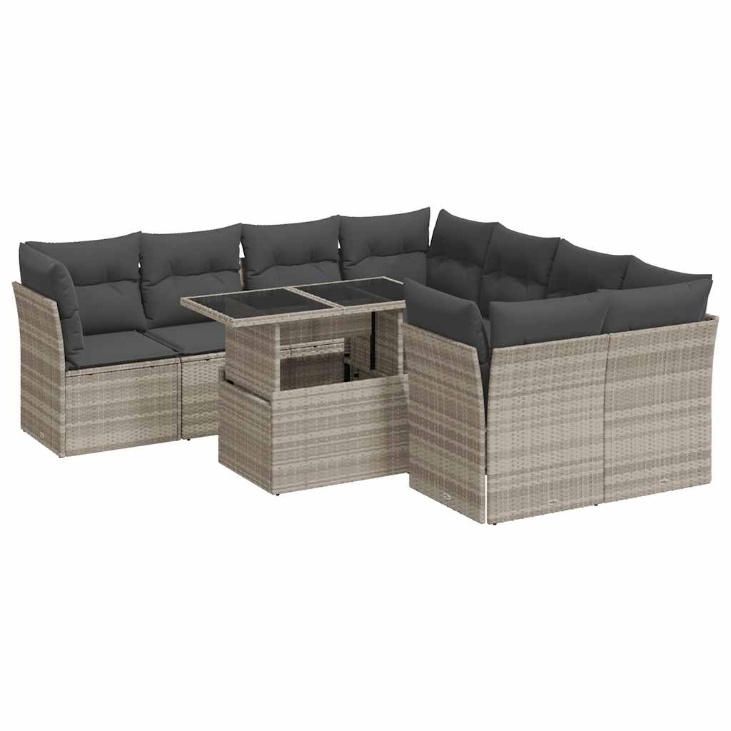 Set Divano da Giardino 9pz con Cuscini Grigio Chiaro Polyrattan - homemem39