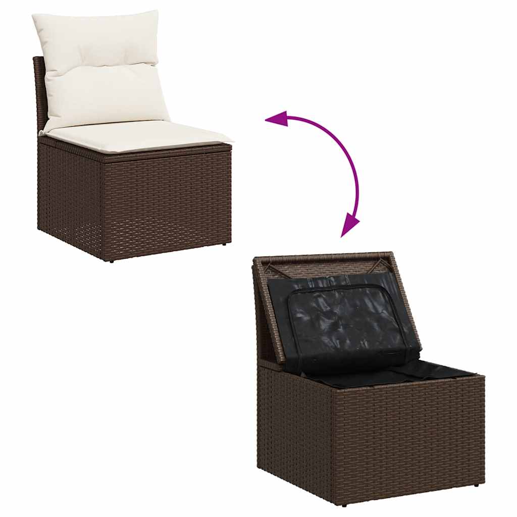 Set Divani da Giardino 9pz con Cuscini Marrone in Polyrattan - homemem39