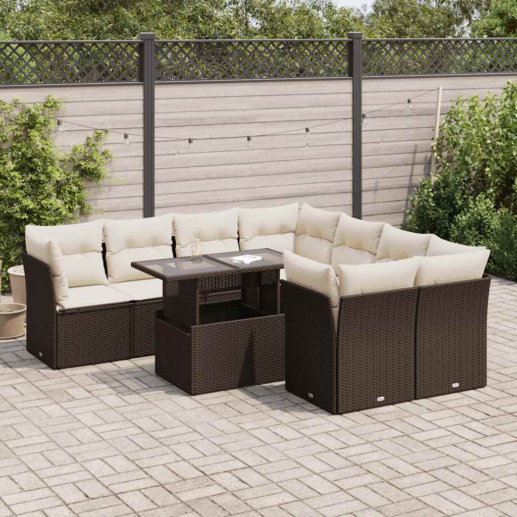 Set Divani da Giardino 9pz con Cuscini Marrone in Polyrattan - homemem39