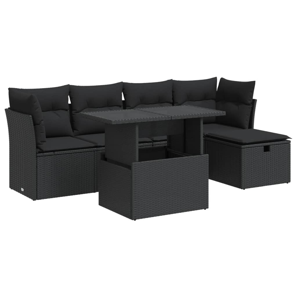 Set Divano da Giardino 6 pz con Cuscini Nero in Polyrattan - homemem39