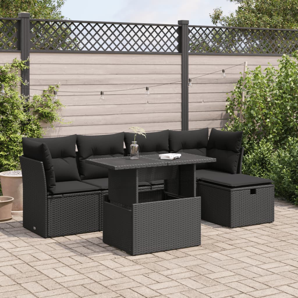 Set Divano da Giardino 6 pz con Cuscini Nero in Polyrattan - homemem39