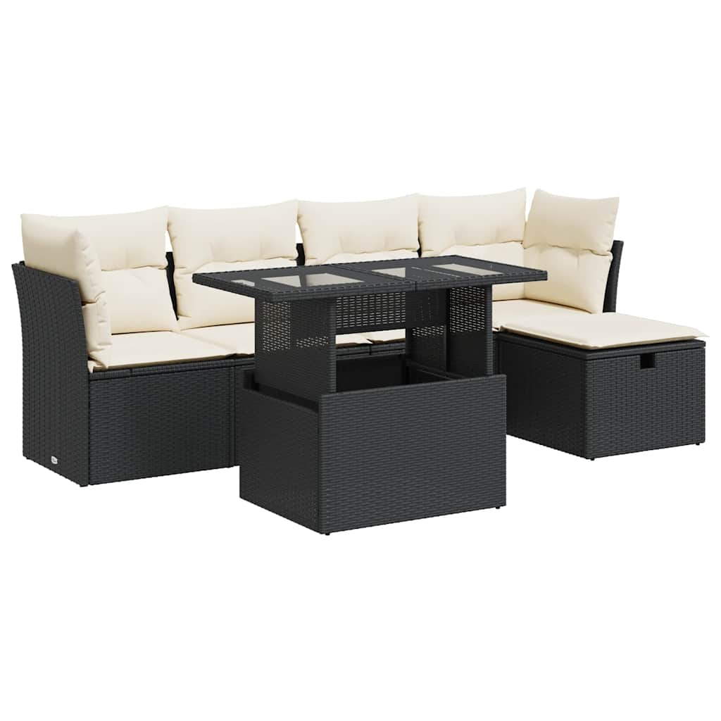 Set Divano da Giardino 6 pz con Cuscini Nero in Polyrattan | homemem39