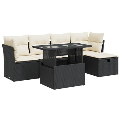 Set Divano da Giardino 6 pz con Cuscini Nero in Polyrattan | homemem39