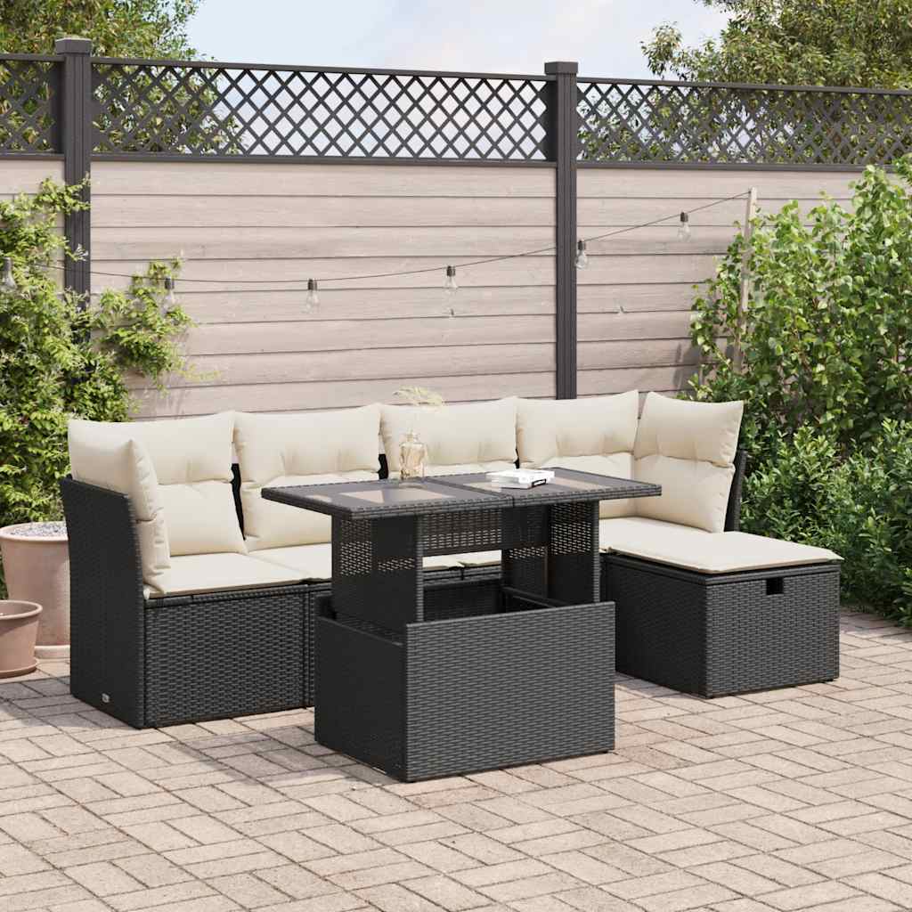 Set Divano da Giardino 6 pz con Cuscini Nero in Polyrattan | homemem39