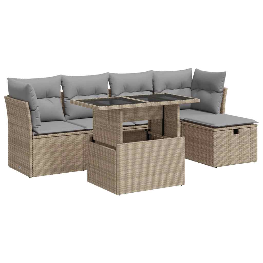 Set Divano da Giardino 6 pz con Cuscini Beige in Polyrattan | homemem39