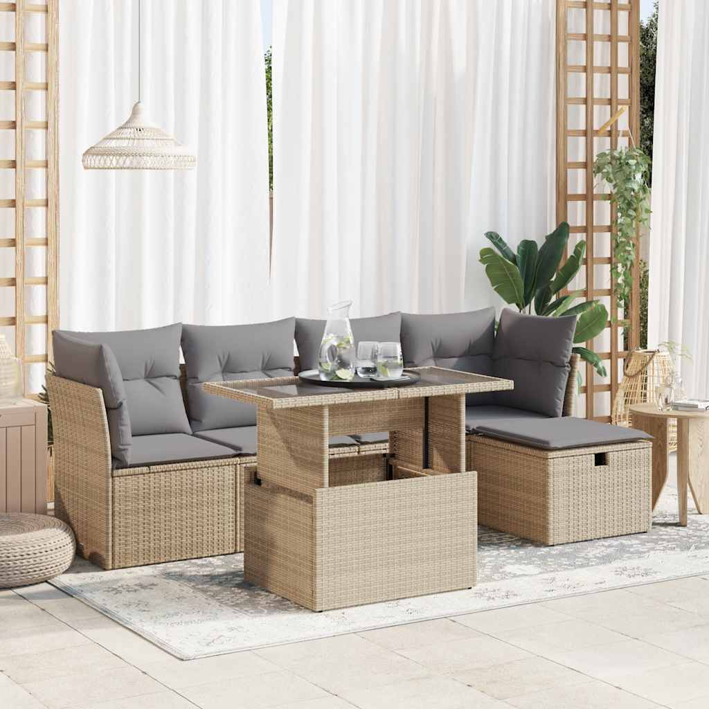 Set Divano da Giardino 6 pz con Cuscini Beige in Polyrattan - homemem39
