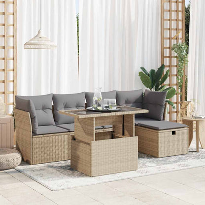 Set Divano da Giardino 6 pz con Cuscini Beige in Polyrattan - homemem39