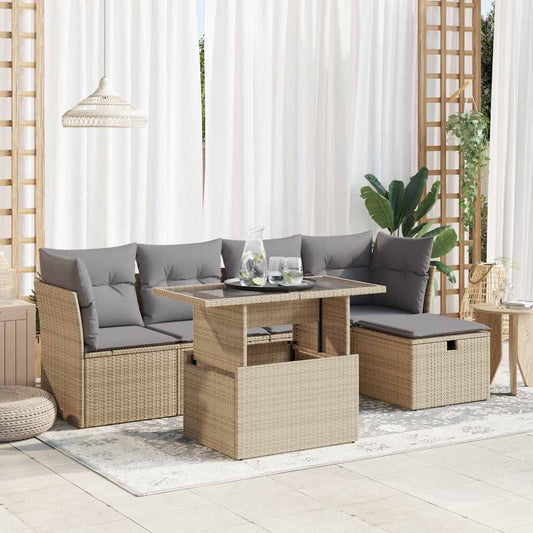 Set Divano da Giardino 6 pz con Cuscini Beige in Polyrattan - homemem39