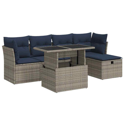 Set Divano da Giardino 6pz con Cuscini Grigio Polyrattan Acacia