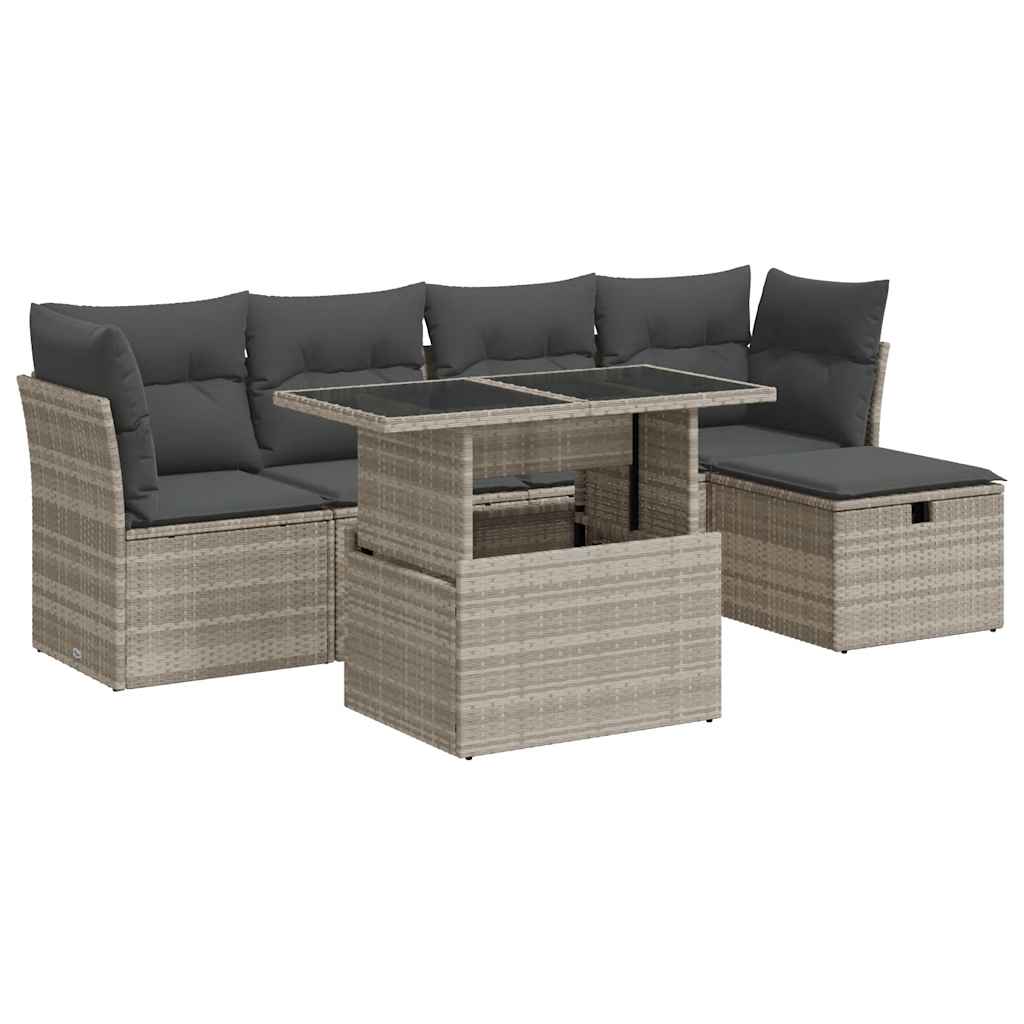 Set Divano da Giardino 6pz con Cuscini Grigio Chiaro Polyrattan - homemem39