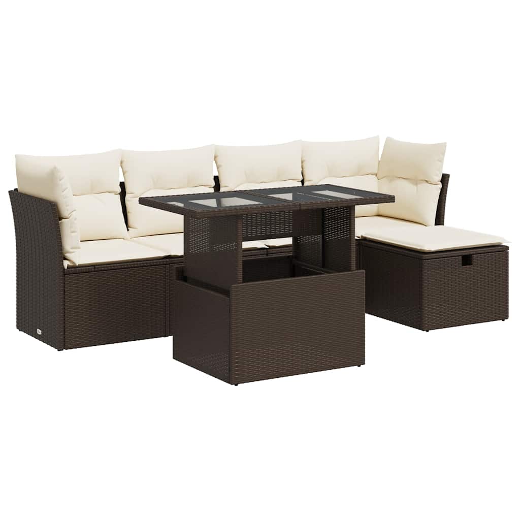 Set Divano da Giardino 6 pz con Cuscini Marrone in Polyrattan - homemem39